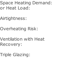 Space Heating Demand:   or Heat Load:   Airtightness:  Overheating Risk:  Ventilation with Heat Recovery:  Triple Glazing: